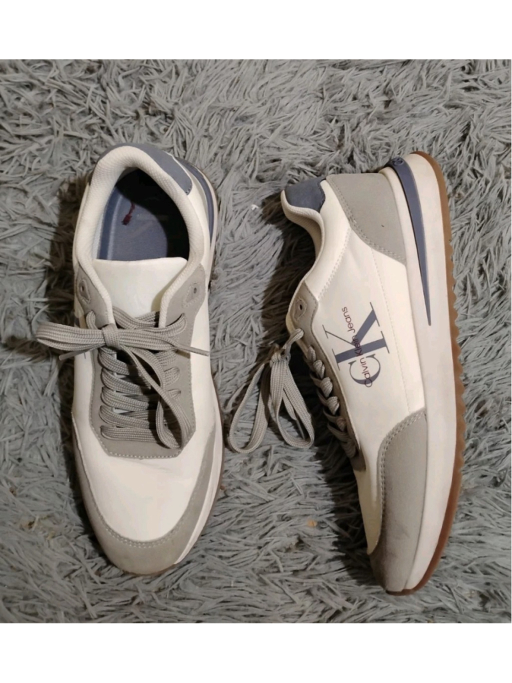 Calvin Klein Men's Size 9 Picio Monogram Logo White,Blue, Gray Color Sneakers